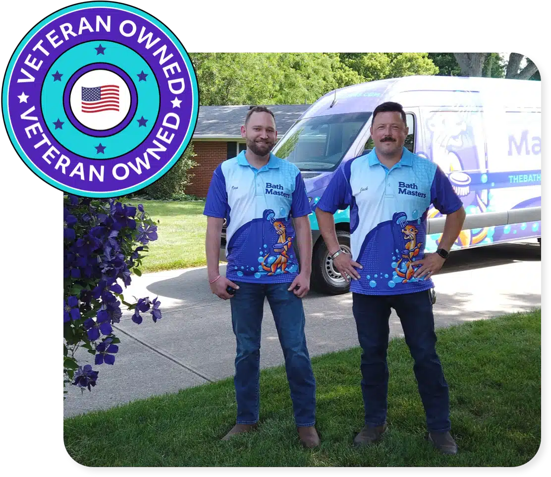 Otterly Baths techs in Front of residential home in Dayton, OH. Veteran owned & operated.
