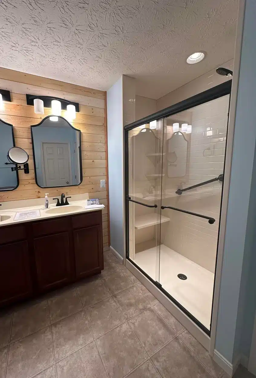 Shower remodel in residential bathroom in Dayton, OH.