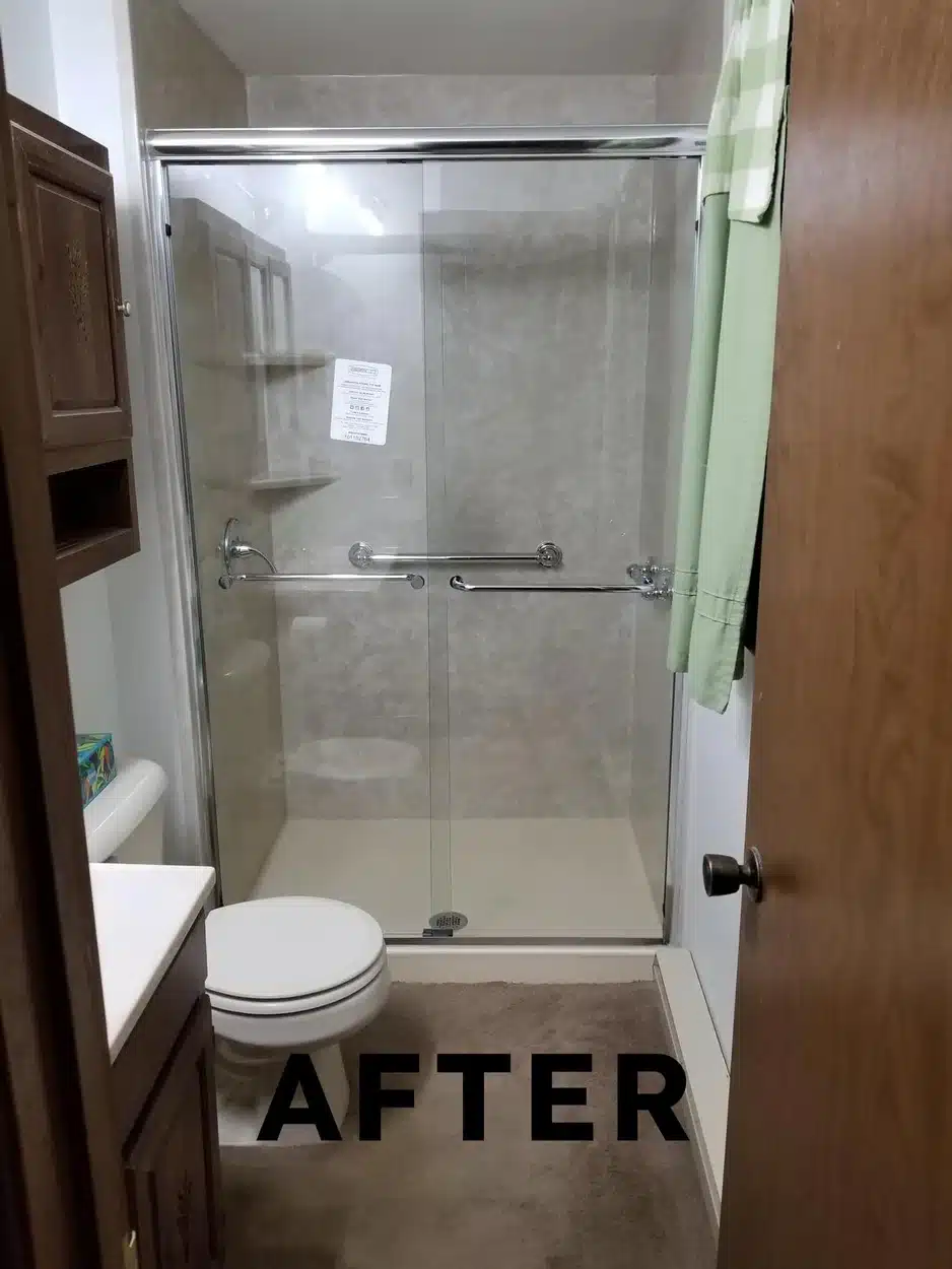 Shower remodel in residential bathroom in Dayton, OH.