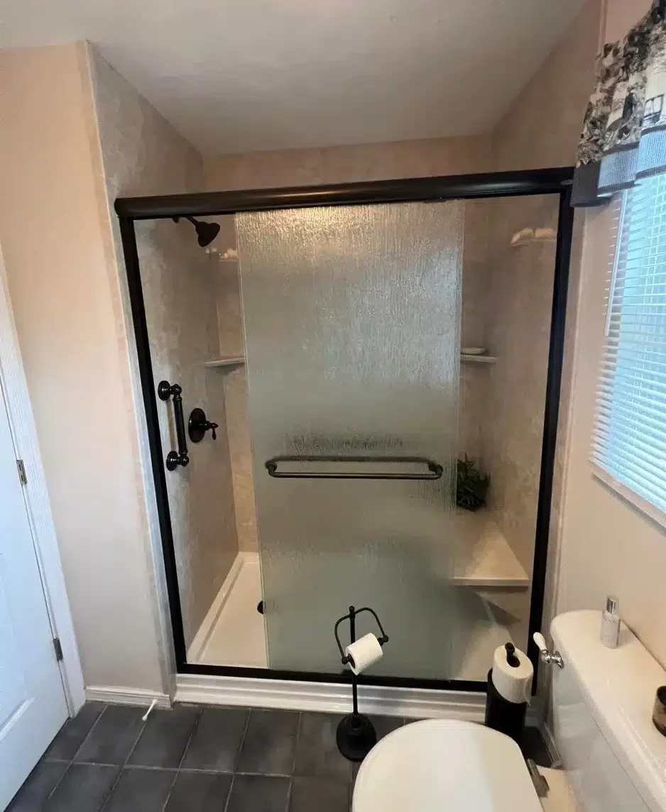 Walk in shower in residential home in Dayton, OH.
