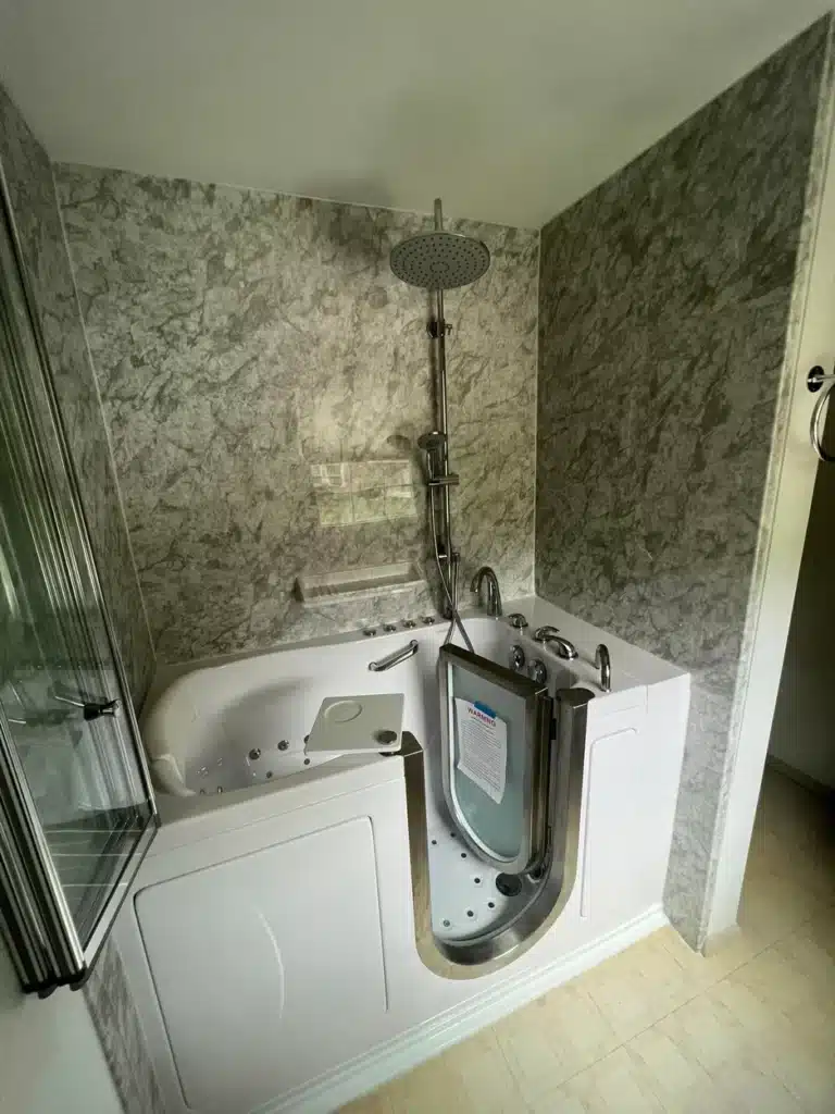 Walk in tub in residential bathroom in Dayton, OH.