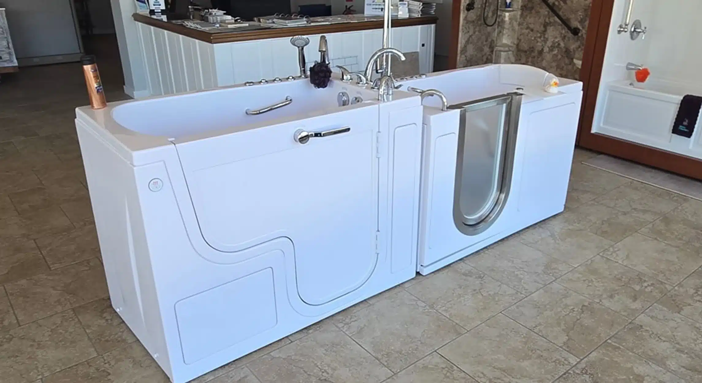 Walk in tubs in showroom in Dayton, OH.